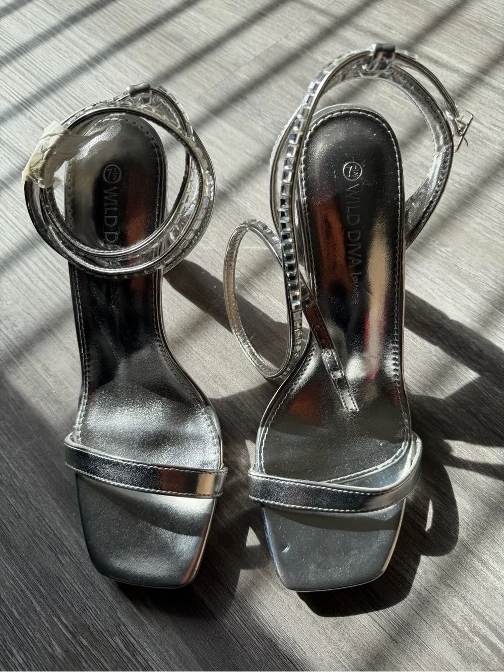 Metallic Silver Strappy Heels